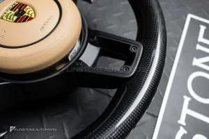 พวงมาลัย Porsche พร้อม Airbag Carbon Fiber ก้านสีดำ หนังสีน้ำตาล