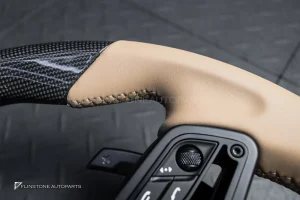 พวงมาลัย Porsche พร้อม Airbag Carbon Fiber ก้านสีดำ หนังสีน้ำตาล