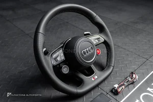 พวงมาลัย สำหรับ Audi A4 หนังดำ ด้ายขาว