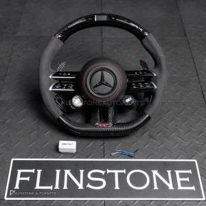 พวงมาลัยพร้อมAirbag พร้อม Display Shift LED สำหรับ C257 CLS-Class หนังดำ ด้ายแดง