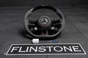 พวงมาลัยพร้อมAirbag พร้อม Display Shift LED สำหรับ C257 CLS-Class หนังดำ ด้ายแดง