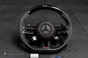 พวงมาลัยพร้อมAirbag พร้อม Display Shift LED สำหรับ C257 CLS-Class หนังดำ ด้ายแดง