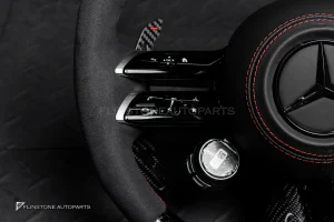 พวงมาลัยพร้อมAirbag พร้อม Display Shift LED สำหรับ C257 CLS-Class หนังดำ ด้ายแดง