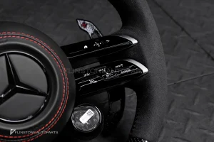พวงมาลัยพร้อมAirbag พร้อม Display Shift LED สำหรับ C257 CLS-Class หนังดำ ด้ายแดง