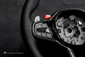 พวงมาลัย สำหรับ BMW G23 series 4 หนังดำ ด้ายฟ้าน้ำเงินแดง กรอบ Carbon fiber