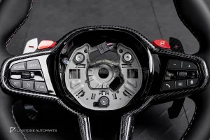 พวงมาลัย สำหรับ BMW G23 series 4 หนังดำ ด้ายฟ้าน้ำเงินแดง กรอบ Carbon fiber