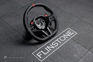 พวงมาลัย สำหรับ BMW G23 series 4 หนังดำ ด้ายฟ้าน้ำเงินแดง กรอบ Carbon fiber