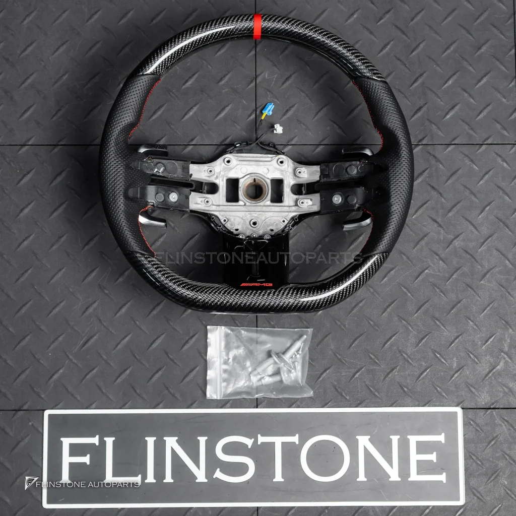 พวงมาลัย Carbon fiber หนังดำ ด้ายแดง ไม่มีกรอบ และ Airbag สำหรับ W206 C-Class