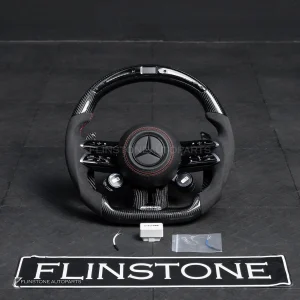 พวงมาลัย Carbon fiber พร้อม Airbag มี Display Shift สำหรับ C257 CLS-Class หนังดำ ด้ายแดง