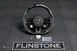 พวงมาลัย Carbon fiber พร้อม Airbag มี Display Shift สำหรับ C257 CLS-Class หนังดำ ด้ายแดง