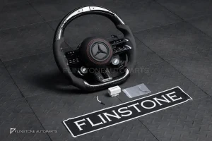 พวงมาลัย Carbon fiber พร้อม Airbag มี Display Shift สำหรับ C257 CLS-Class หนังดำ ด้ายแดง