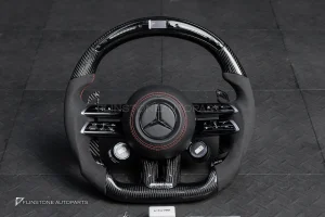 พวงมาลัย Carbon fiber พร้อม Airbag มี Display Shift สำหรับ C257 CLS-Class หนังดำ ด้ายแดง