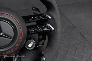 พวงมาลัย Carbon fiber พร้อม Airbag มี Display Shift สำหรับ C257 CLS-Class หนังดำ ด้ายแดง