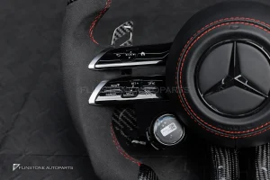 พวงมาลัย Carbon fiber พร้อม Airbag มี Display Shift สำหรับ C257 CLS-Class หนังดำ ด้ายแดง