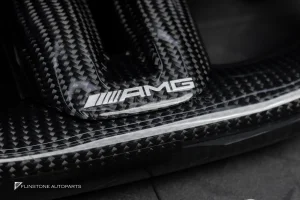 พวงมาลัย Carbon fiber พร้อม Airbag มี Display Shift สำหรับ C257 CLS-Class หนังดำ ด้ายแดง