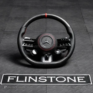 พวงมาลัย Carbon fiber พร้อม Airbag สำหรับ C257 CLS-Class CLS53 AMG หนังดำ ด้ายแดง