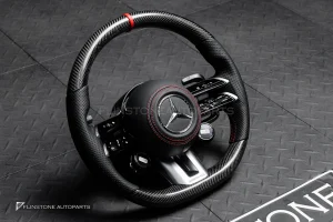 พวงมาลัย Carbon fiber พร้อม Airbag สำหรับ C257 CLS-Class CLS53 AMG หนังดำ ด้ายแดง