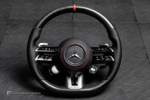 พวงมาลัย Carbon fiber พร้อม Airbag สำหรับ C257 CLS-Class CLS53 AMG หนังดำ ด้ายแดง