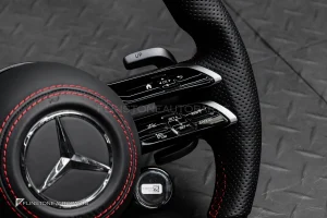 พวงมาลัย Carbon fiber พร้อม Airbag สำหรับ C257 CLS-Class CLS53 AMG หนังดำ ด้ายแดง