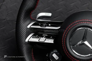 พวงมาลัย Carbon fiber พร้อม Airbag สำหรับ C257 CLS-Class CLS53 AMG หนังดำ ด้ายแดง