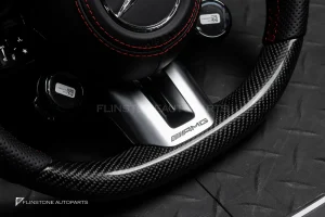 พวงมาลัย Carbon fiber พร้อม Airbag สำหรับ C257 CLS-Class CLS53 AMG หนังดำ ด้ายแดง