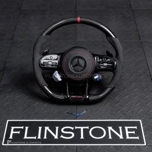 พวงมาลัยพร้อมAirbag Carbon fiber สำหรับ W205 C-class C43 AMG หนังดำ ด้ายแดง