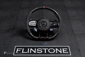 พวงมาลัยพร้อมAirbag Carbon fiber สำหรับ W205 C-class C43 AMG หนังดำ ด้ายแดง