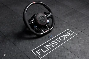 พวงมาลัยพร้อมAirbag Carbon fiber สำหรับ W205 C-class C43 AMG หนังดำ ด้ายแดง
