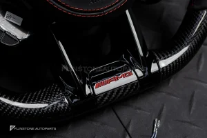 พวงมาลัยพร้อมAirbag Carbon fiber สำหรับ W205 C-class C43 AMG หนังดำ ด้ายแดง