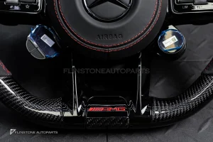 พวงมาลัยพร้อมAirbag Carbon fiber สำหรับ W205 C-class C43 AMG หนังดำ ด้ายแดง