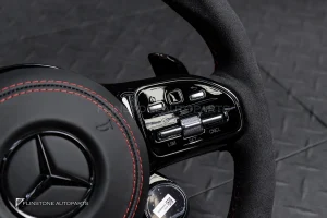 พวงมาลัยพร้อมAirbag Carbon fiber สำหรับ W205 C-class C43 AMG หนังดำ ด้ายแดง