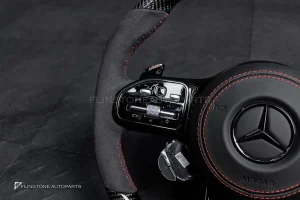 พวงมาลัยพร้อมAirbag Carbon fiber สำหรับ W205 C-class C43 AMG หนังดำ ด้ายแดง