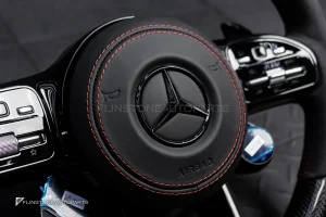พวงมาลัยพร้อมAirbag Carbon fiber สำหรับ W205 C-class C43 AMG หนังดำ ด้ายแดง