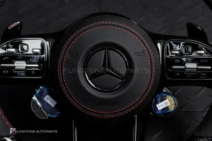 พวงมาลัยพร้อมAirbag Carbon fiber สำหรับ W205 C-class C43 AMG หนังดำ ด้ายแดง