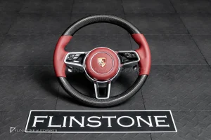 พวงมาลัยพร้อมAirbag Carbon fiber สำหรับ Porsche Cayenne 958 หนังแดงด้ายแดง