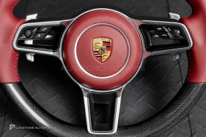 พวงมาลัยพร้อมAirbag Carbon fiber สำหรับ Porsche Cayenne 958 หนังแดงด้ายแดง