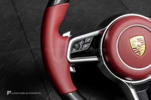 พวงมาลัยพร้อมAirbag Carbon fiber สำหรับ Porsche Cayenne 958 หนังแดงด้ายแดง