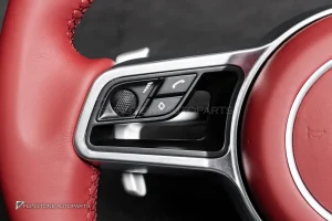พวงมาลัยพร้อมAirbag Carbon fiber สำหรับ Porsche Cayenne 958 หนังแดงด้ายแดง