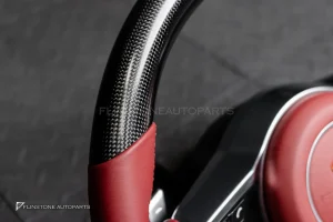 พวงมาลัยพร้อมAirbag Carbon fiber สำหรับ Porsche Cayenne 958 หนังแดงด้ายแดง