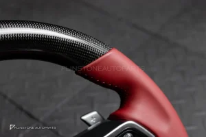 พวงมาลัยพร้อมAirbag Carbon fiber สำหรับ Porsche Cayenne 958 หนังแดงด้ายแดง