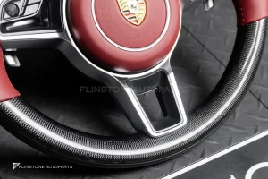 พวงมาลัยพร้อมAirbag Carbon fiber สำหรับ Porsche Cayenne 958 หนังแดงด้ายแดง