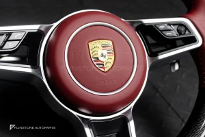 พวงมาลัยพร้อมAirbag Carbon fiber สำหรับ Porsche Cayenne 958 หนังแดงด้ายแดง