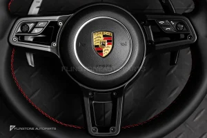 พวงมาลัยพร้อม Airbag สำหรับ Porsche 970.2 Panamera หนังดำ ด้ายแดง