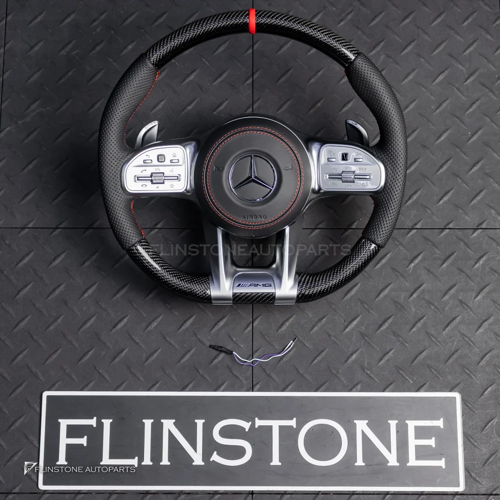 พวงมาลัยพร้อมAirbag Carbon fiber หนังดำ ด้ายแดง สำหรับ W907 Sprinter