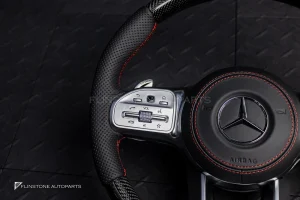 พวงมาลัยพร้อมAirbag Carbon fiber หนังดำ ด้ายแดง สำหรับ W907 Sprinter