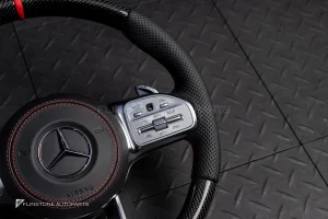 พวงมาลัยพร้อมAirbag Carbon fiber หนังดำ ด้ายแดง สำหรับ W907 Sprinter
