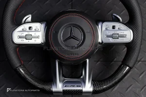 พวงมาลัยพร้อมAirbag Carbon fiber หนังดำ ด้ายแดง สำหรับ W907 Sprinter