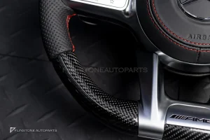 พวงมาลัยพร้อมAirbag Carbon fiber หนังดำ ด้ายแดง สำหรับ W907 Sprinter