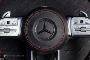 พวงมาลัยพร้อมAirbag Carbon fiber หนังดำ ด้ายแดง สำหรับ W907 Sprinter