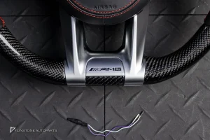 พวงมาลัยพร้อมAirbag Carbon fiber หนังดำ ด้ายแดง สำหรับ W907 Sprinter